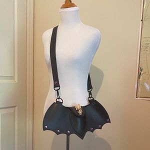 OOAK genuine leather goth bat skull purse